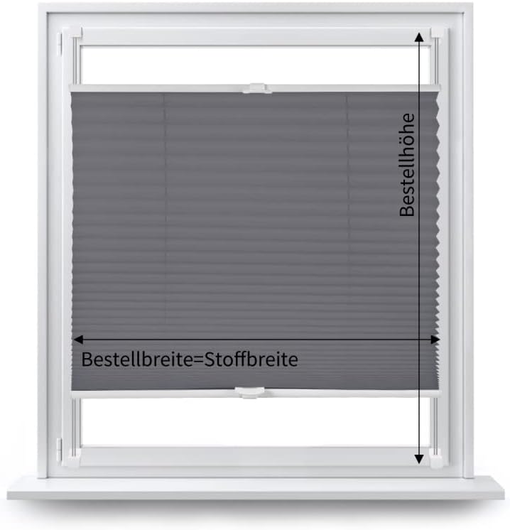 Eurohome Plissee Grau 110x100cm klemmfix ohne Bohren Easyfix für Fenster und Türen B110 x H100 cm Gr