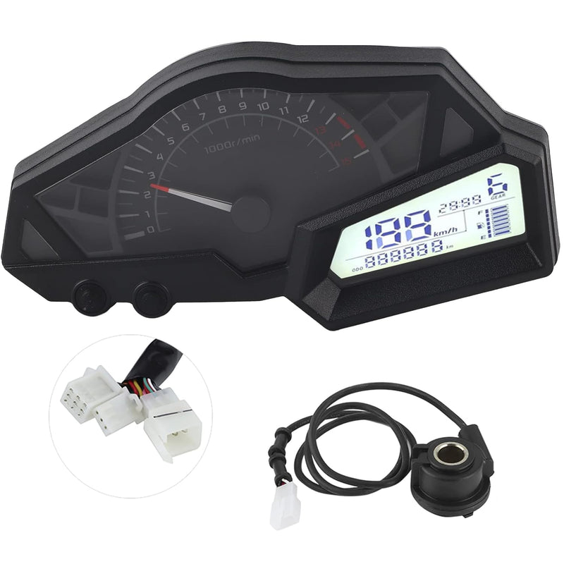 Powersports Tachometer LCD-Motorrad-Kilometerzähler Geschwindigkeits-Kraftstoffanzeige 15000 U/min f