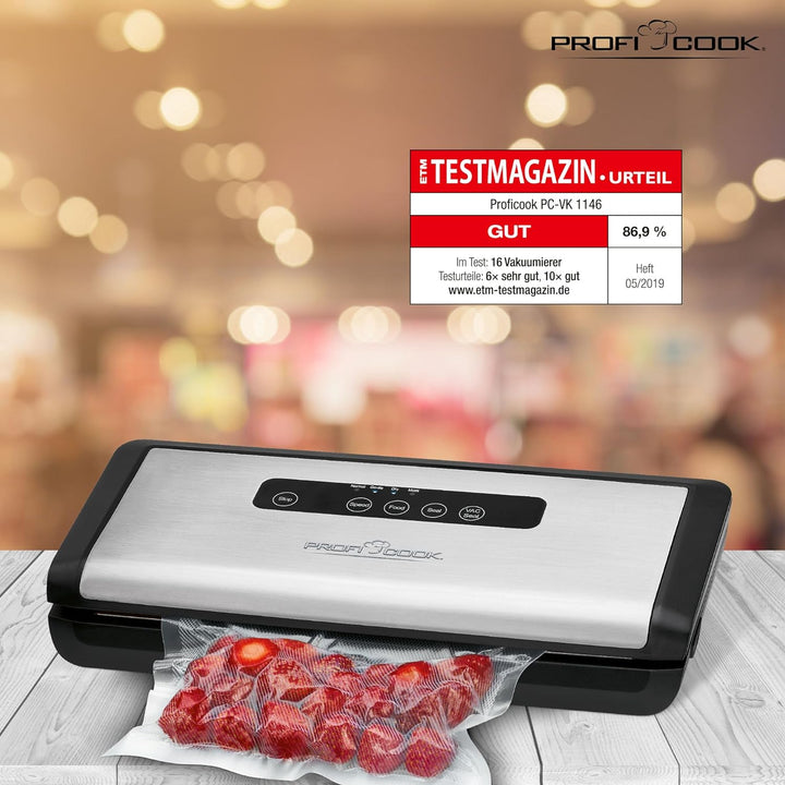 Profi Cook PC-VK 1146 vollautomatisches Edelstahl-Vakuumiergerät inkl. elektronischem Sensor Touch-B