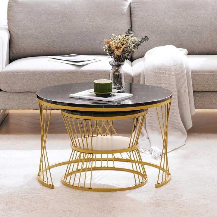 Merax Couchtisch 2er Set, Hochglanz Wohnzimmertisch, Coffee Table mit Stauraum, für Wohnzimmer, Balk