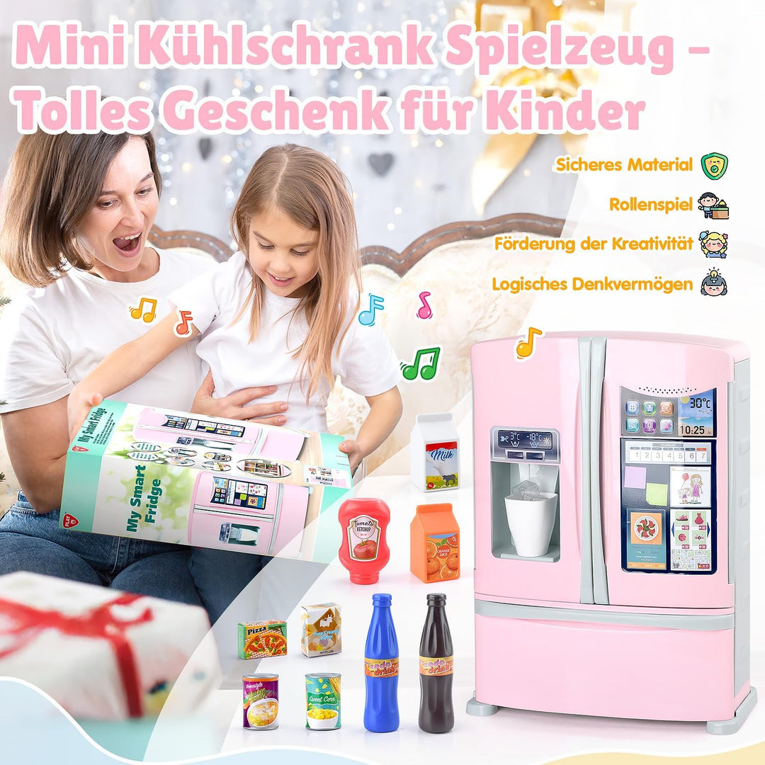 PLAY Küche Kinder Kühlschrank Spielzeug mit Eisspender, Spielküche Zubehör Set mit Kinderkühlschrank