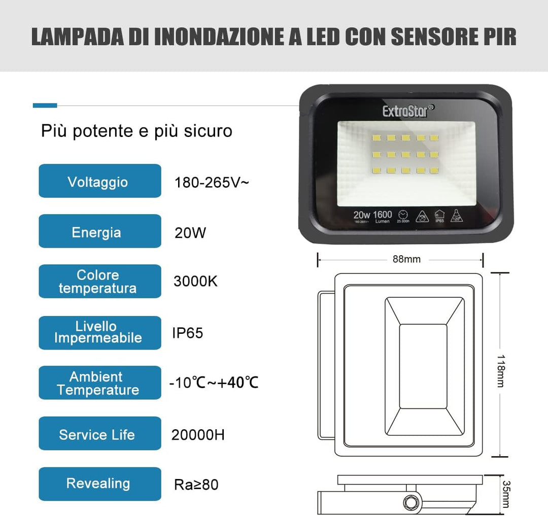EXTRASTAR 20W LED Strahler, Superhell Led Strahler Aussen, IP65 Wasserdicht LED Fluter, 3000K Warmwe