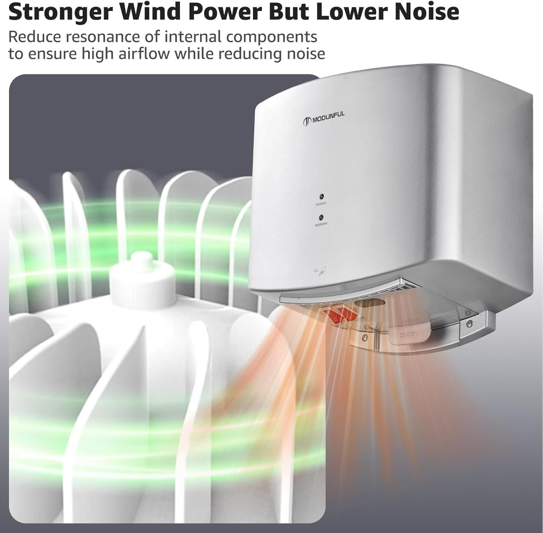 modunful Kompakter Händetrockner Elektrischer, Automatisch Händetrockner Wandmontage, Hochgeschwindi