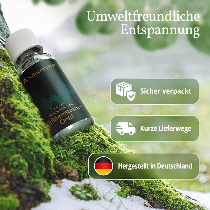 Saunaaufguss Gold, edle Nadelholzdüfte, wohltuende Kräuter und ein Hauch Zitrusduft, 100ml, Luxus Sa