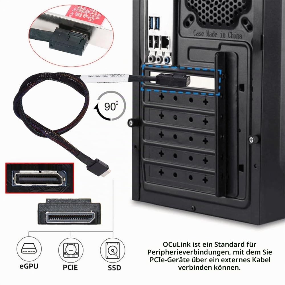 NFHK OcuLink PCIe 4.0 PCI-Express SFF-8611 4i auf SFF-8611 Datenkabel für eGPU SSD, links gewinkelt,