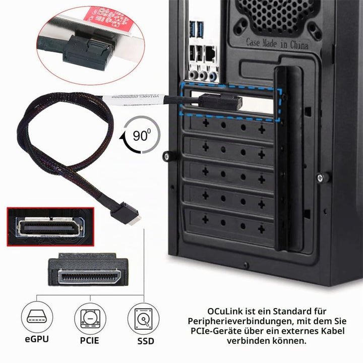 NFHK OcuLink PCIe 4.0 PCI-Express SFF-8611 4i auf SFF-8611 Datenkabel für eGPU SSD, links gewinkelt,