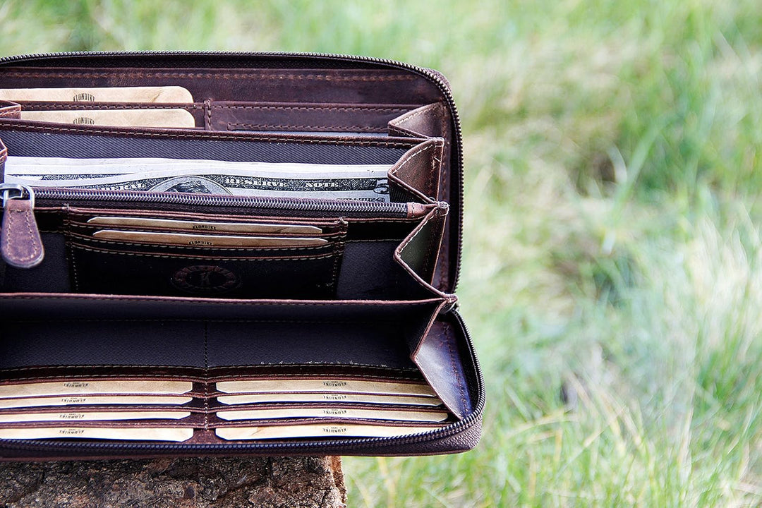 KLONDIKE 1896 'Viola' Geldbörse Damen Gross viele Fächer Leder – Frauen Geldbeutel mit Reissverschlu