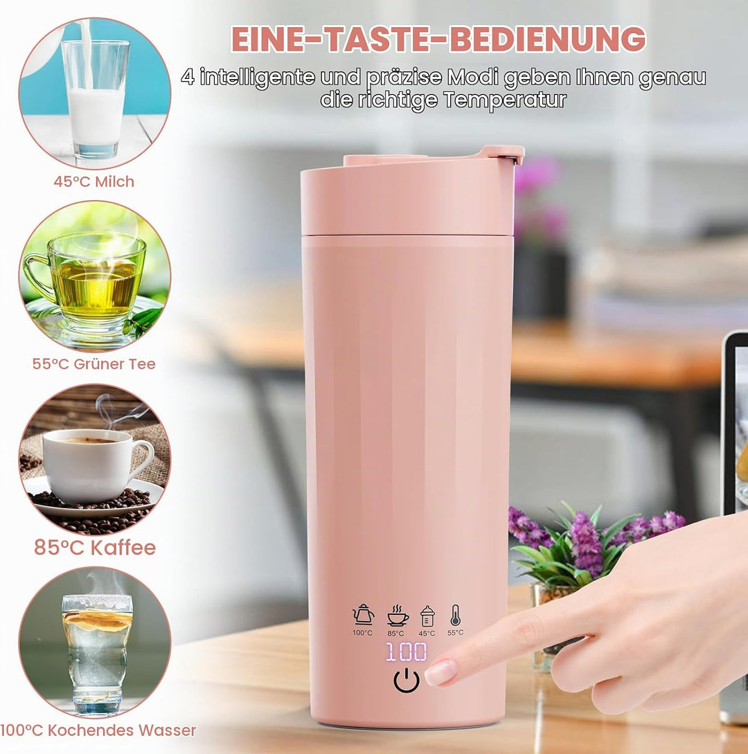 Flintronic Reise Elektrisch Wasserkocher, 475ML Electric Kettle, 220 V/ 300W Thermoskanne, 304 Stain