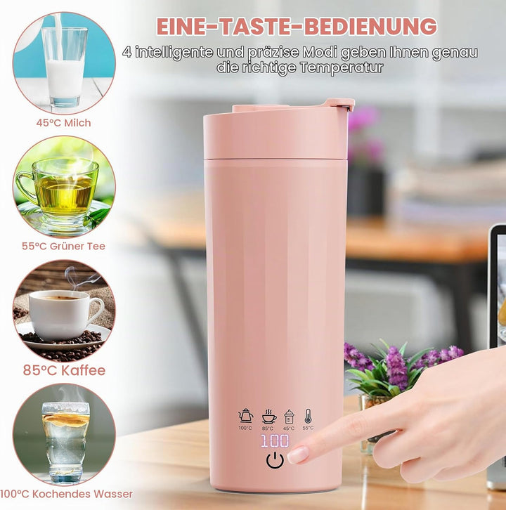 Flintronic Reise Elektrisch Wasserkocher, 475ML Electric Kettle, 220 V/ 300W Thermoskanne, 304 Stain