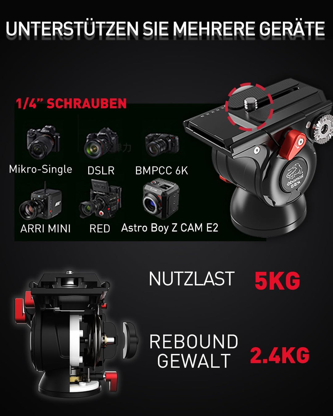 IFOOTAGE Gazelle Stativ TA6S Uprise + Komodo K5S,65"/165 cm Kamerastativ aus Aluminiumlegierung mit