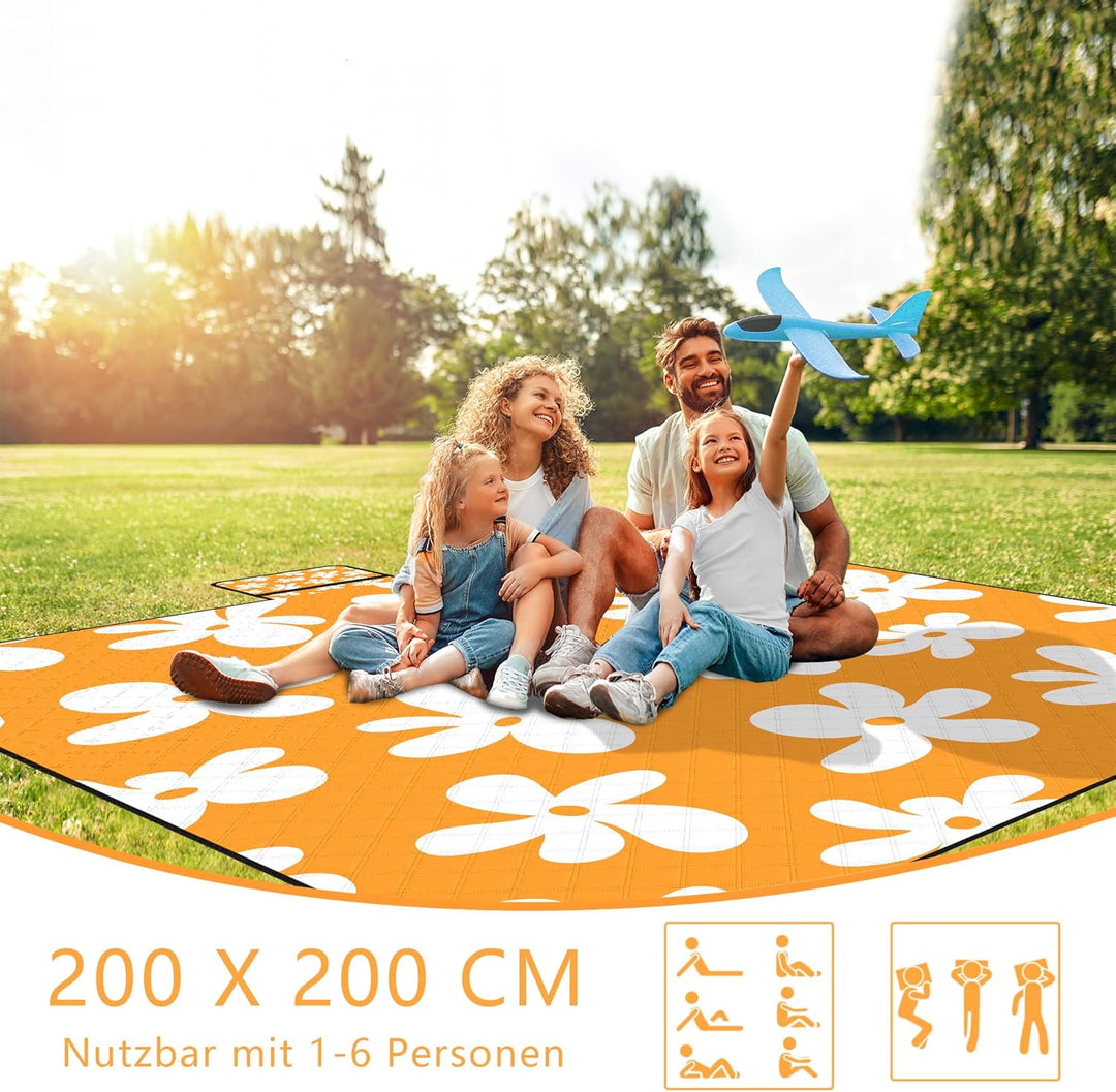 Picknickdecke 200x200 cm，XXL Stranddecke wasserdicht sandfrei, faltbare Strandmatte aus Dreischichti