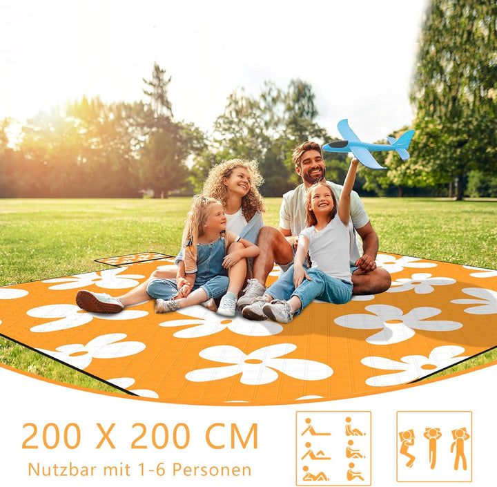 Picknickdecke 200x200 cm，XXL Stranddecke wasserdicht sandfrei, faltbare Strandmatte aus Dreischichti