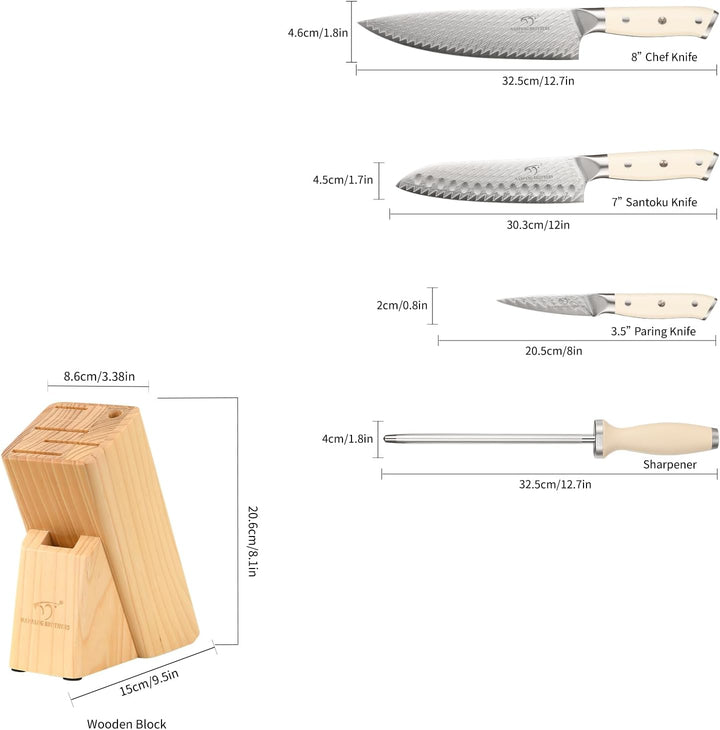 NANFANG BROTHERS Profimesser Damaskus Messerblock Holz Set 5er Damastmesser küchenmesser Kochmesser-