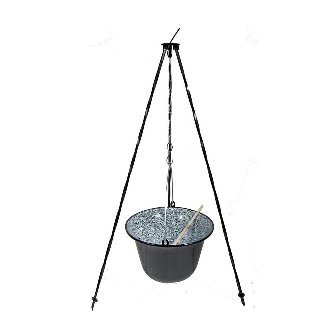 Set Ungarischer 4 L Gulaschkessel Emaille + Dreibein 1,0 m + Gratis Kochlöffel Suppenkessel Hordento