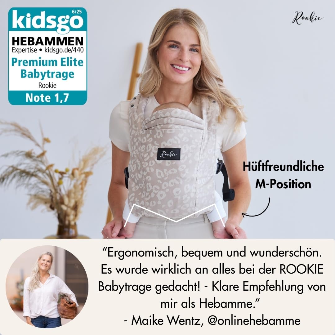 Rookie Babytrage ab Geburt - Ergonomisch, Bequem, Bio-Stoffe - Premium Elite Design - Baby Trage sch