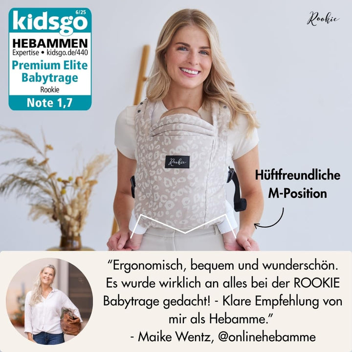 Rookie Babytrage ab Geburt - Ergonomisch, Bequem, Bio-Stoffe - Premium Elite Design - Baby Trage sch