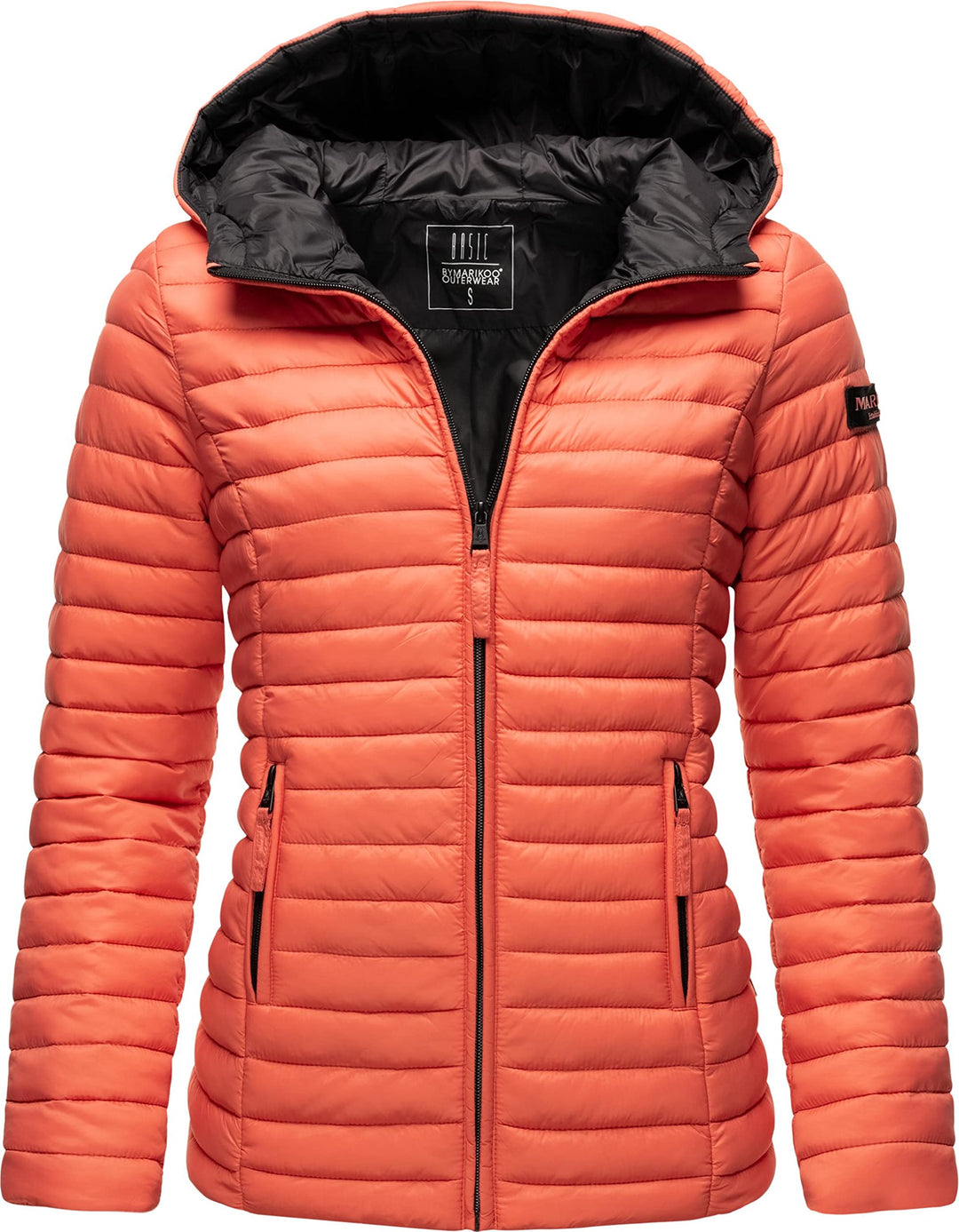 MARIKOO Damen leichte Übergangsjacke Steppjacke mit Kapuze Asraa XS-3XL, Coral