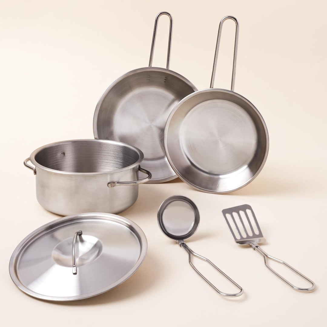 KidKraft Deluxe Kochset aus Metall mit Spielzeug-Lebensmitteln für Kinderküche, Spielküche Zubehör,