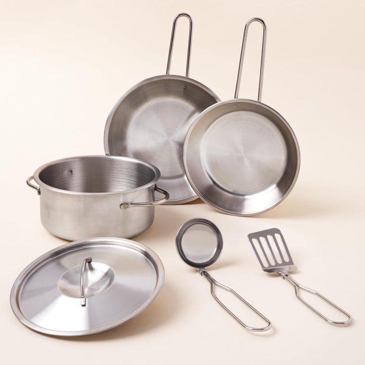 KidKraft Deluxe Kochset aus Metall mit Spielzeug-Lebensmitteln für Kinderküche, Spielküche Zubehör,