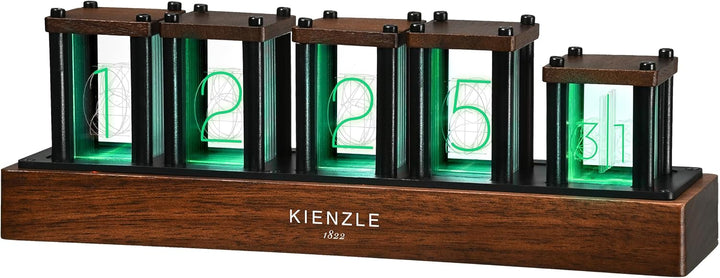 Kienzle LED-Nixie-Uhr mit RGB-Beleuchtung in 1.600 Farben, Echt­Holz, 6 Anzeigemodi, vormontiert, US