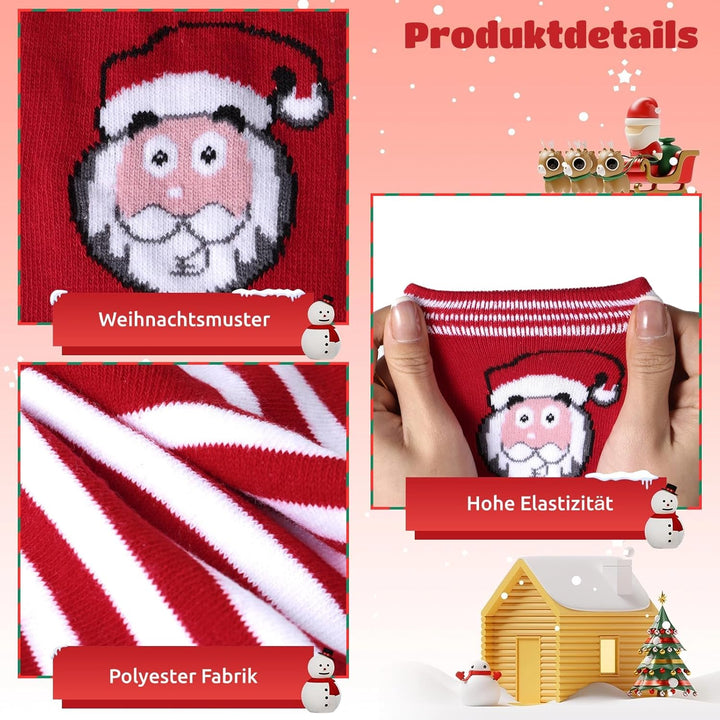 GEKMOR 4 Paar Weihnachtssocken, Warme Wintersocken Christmas Socks Damen Weihnachtsbaum Weihnachtsma