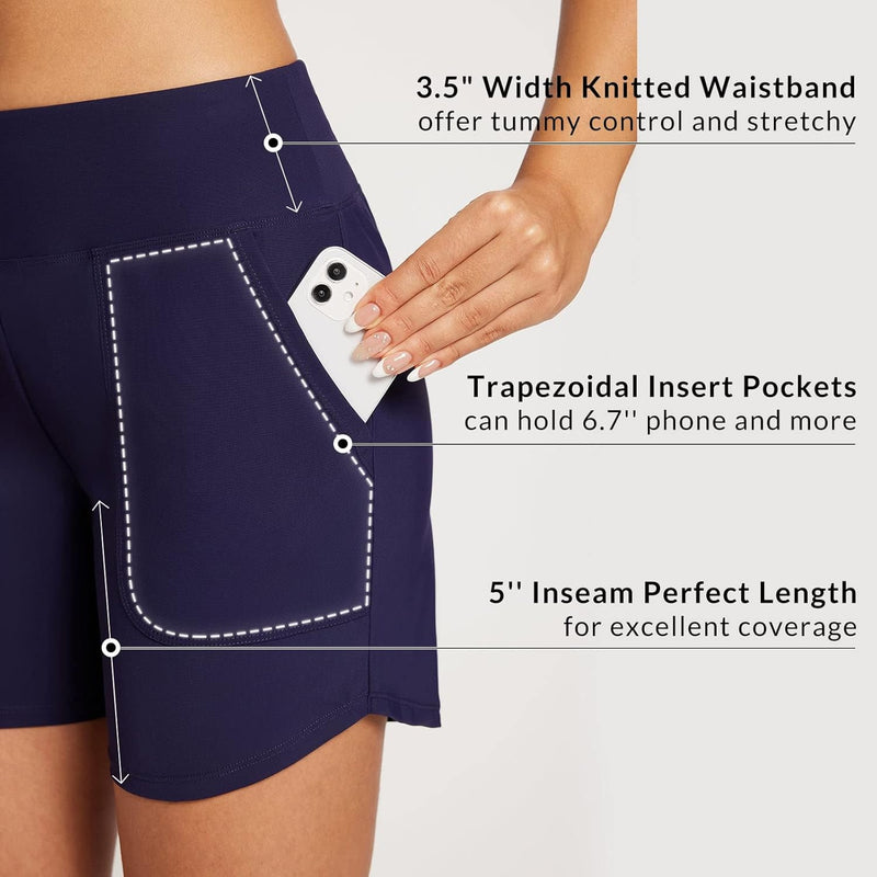 BALEAF Damen Badeshorts Bauchkontrolle UPF50+ Badehose Schnell Trocknend Schwimmhose Hohe Taille Boa