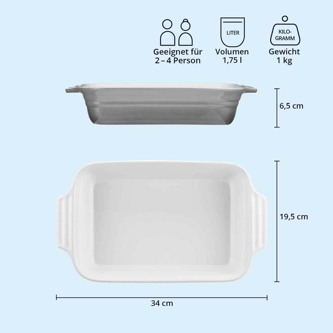 KHG Auflaufform mittelgross 34 cm mit 1,75 Liter in Grau für 3-4 Personen | Ofenform aus Keramik Ste