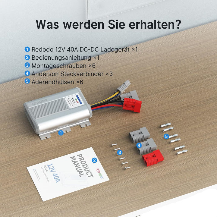 Redodo 12V 40A DC-DC Batterieladegerät mit MPPT für 12V LiFePO4, DC DC Ladegerät für Wohnmobil, Zwei