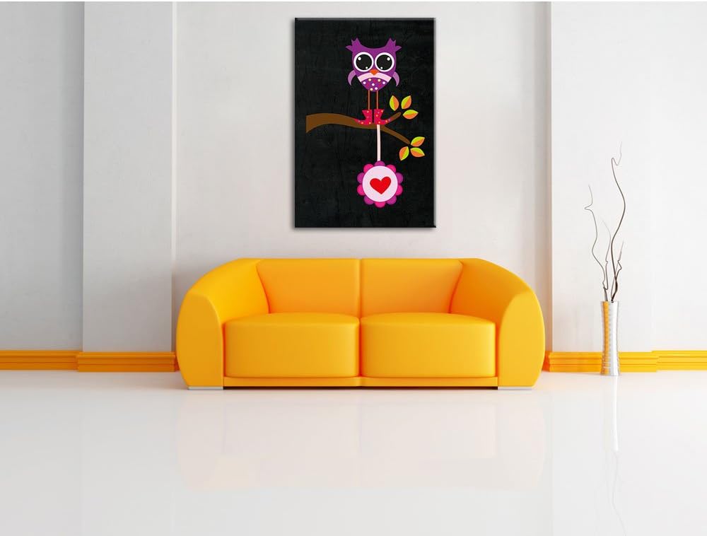 Pixxprint Süsse Eule auf AST mit Anhänger als Leinwandbild/Grösse: 100x70 cm/Wandbild/Kunstdruck/fer