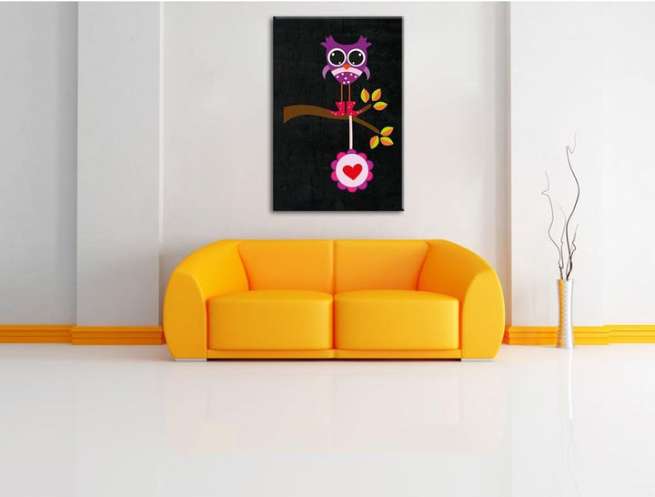 Pixxprint Süsse Eule auf AST mit Anhänger als Leinwandbild/Grösse: 100x70 cm/Wandbild/Kunstdruck/fer