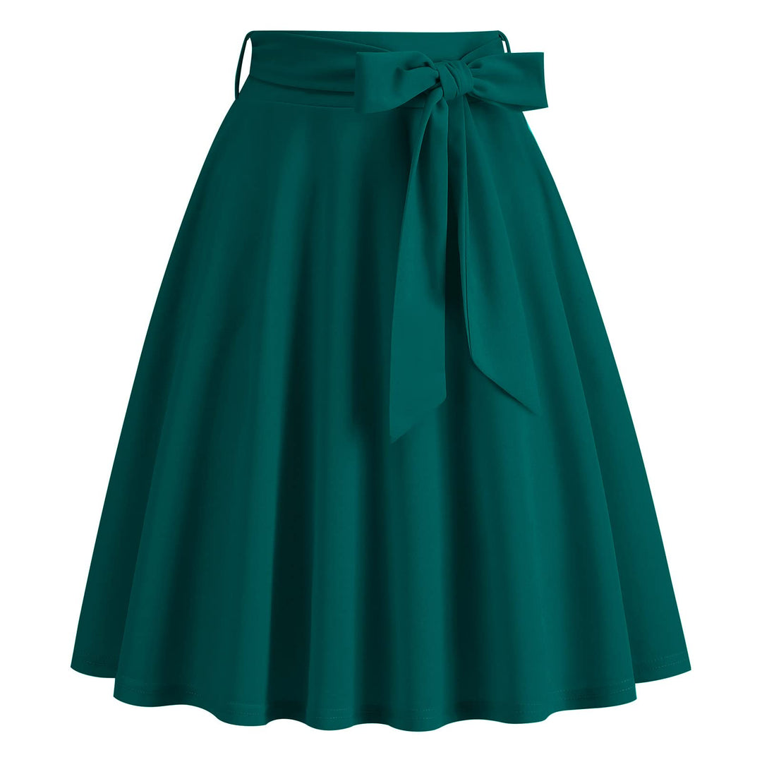 Odizli Rock Damen Knielang Elegant 50er Jahre Vintage A Linie Swing Faltenrock mit Gürtel XXL Grün,