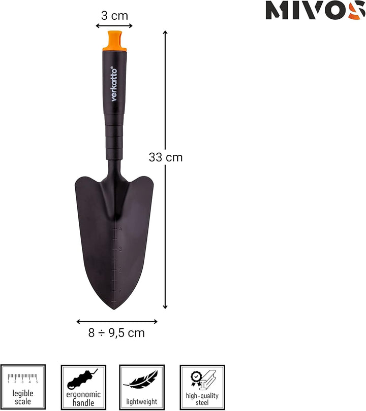 MIVOS 3-TLG Gartengeräte Set für Gartenpflege aus Stahl - Gartenwerkzeug Set mit Blumenkelle Handrec