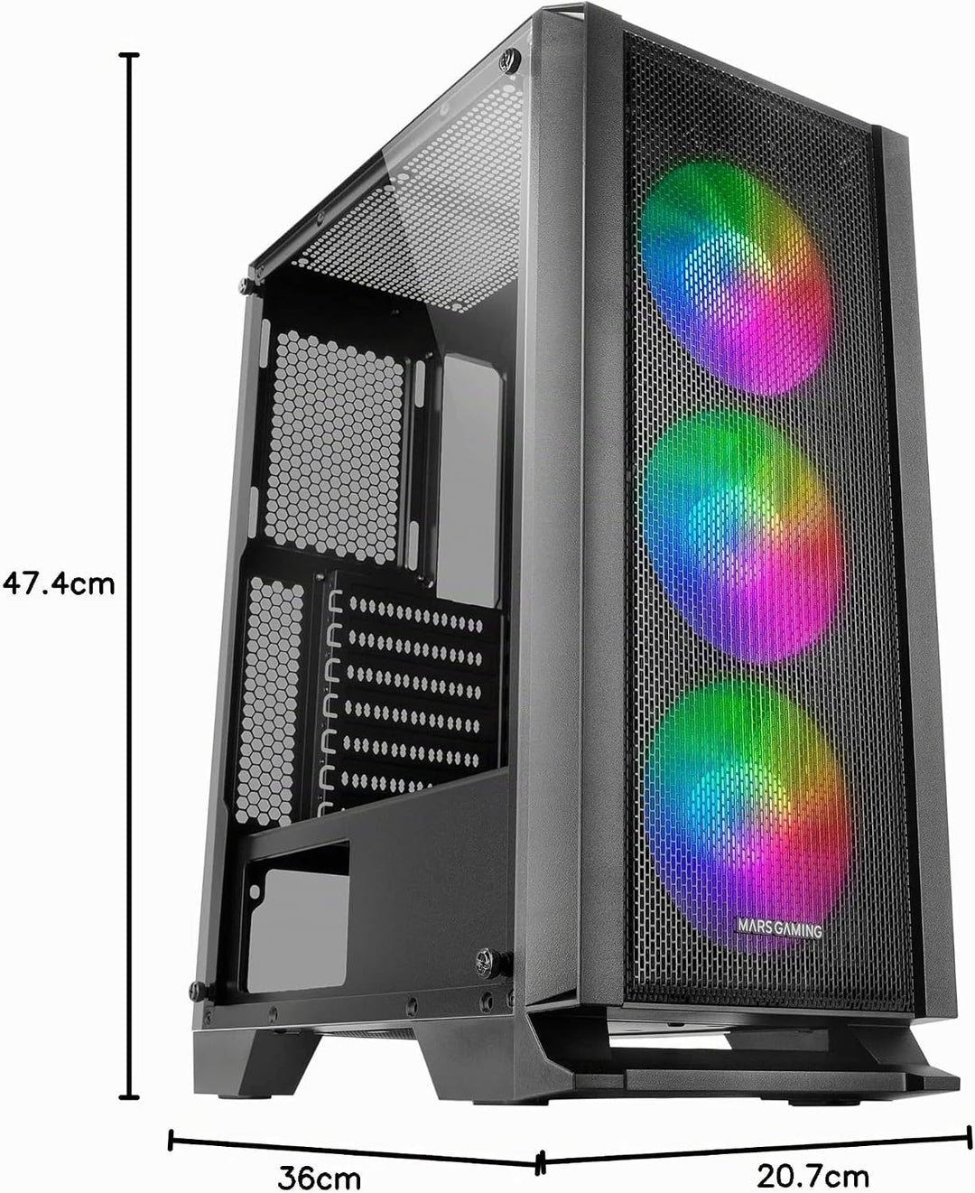Mars Gaming MC100, ATX Gaming Gehäuse, 9 cm FRGB Lüfter, Convect-Cool Belüftung, Schwarz MCC Schwarz