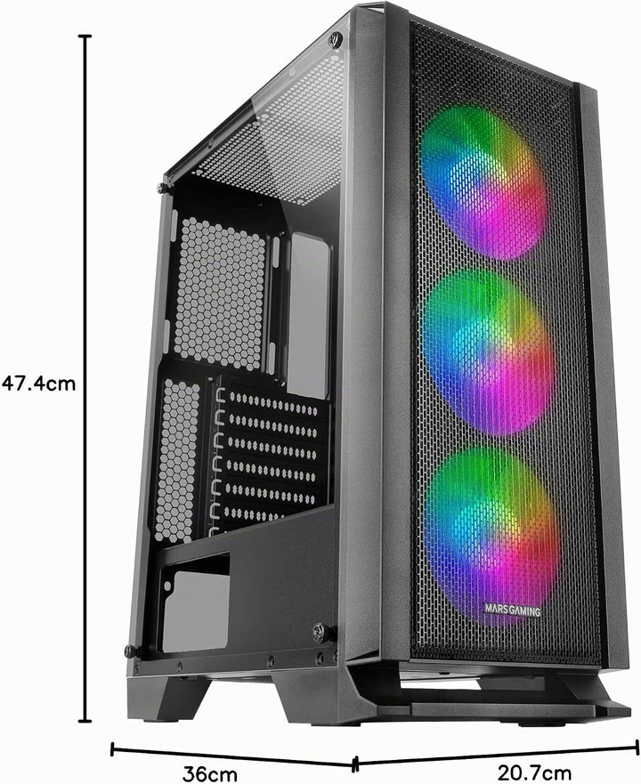 Mars Gaming MC100, ATX Gaming Gehäuse, 9 cm FRGB Lüfter, Convect-Cool Belüftung, Schwarz MCC Schwarz