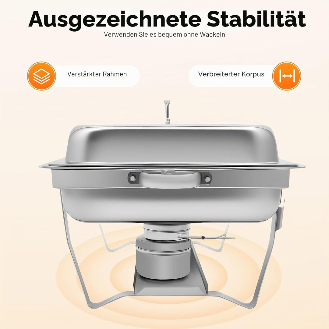 Speisenwärmer Edelstahl, 9L Chafing Dish Warmhaltebehälter Speisewärmer Wärmebehälter Hotel Buffet W