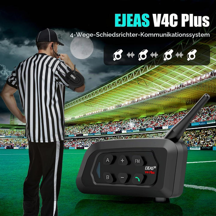 EJEAS V4C Plus Bluetooth Türsprechanlage für Fussballschiedsrichter, 1200 m, 4 Personen, die gleichz