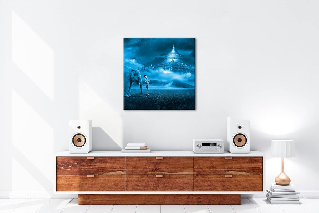 deyoli Indischer Palast Format: 40x40 cm Effekt: Monocrome Blau als Leinwandbild, Motiv fertig gerah