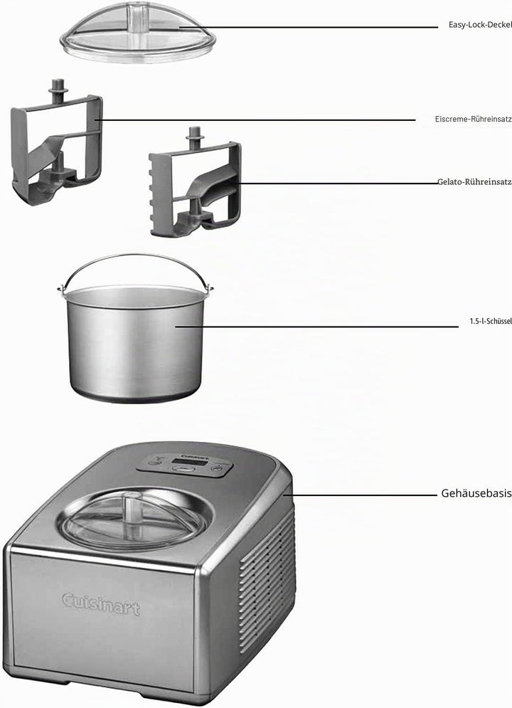 Cuisinart ICE100BCU, Ice Cream, Yoghurt and, 1.5L-Silver Professional Gelato, Eiscreme, Frozen Joghu