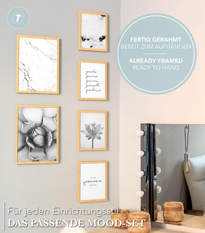 Papierschmiede® Mood Poster Set Unity Schwarz-Weiss, Fertiges Bilder Set mit Rahmen (Holz, Natur), W
