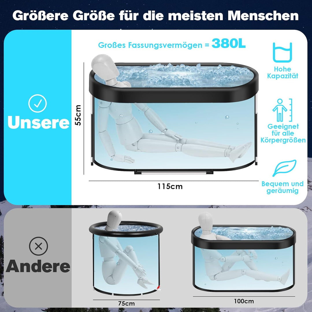 380L grosse ovale Eisbad Tonne für Athleten, mehrschichtige tragbare kalte Eisbad Badewann im Freien