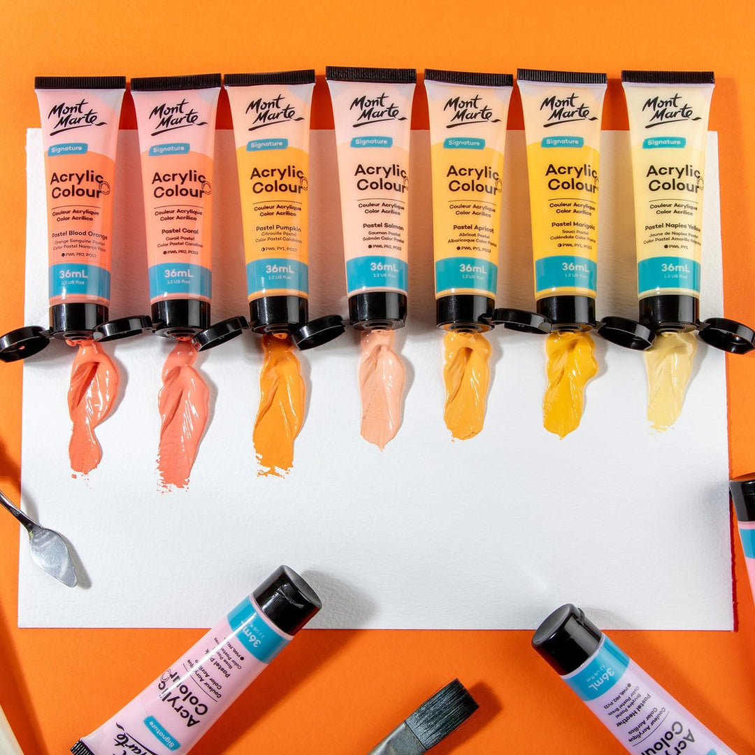 Mont Marte Acrylfarben Set Pastell – 48 x 36ml – Starke Deckkraft und Seidenmattes Finish – Pastellf