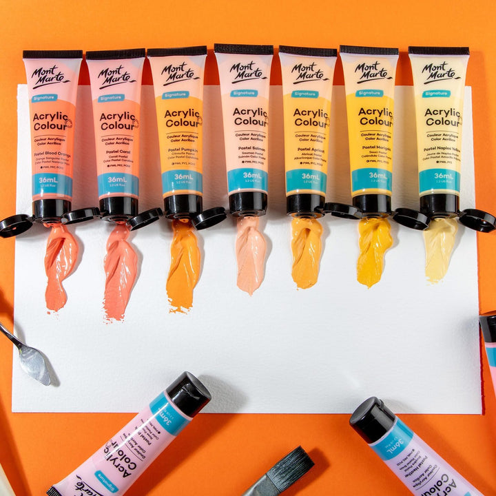 Mont Marte Acrylfarben Set Pastell – 48 x 36ml – Starke Deckkraft und Seidenmattes Finish – Pastellf