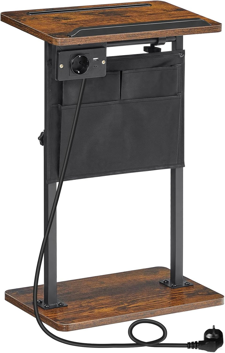 HOOBRO Höhenverstellbarer Beistelltisch (50,5 cm und 75,5 cm), Sofatisch, Couchtisch mit Ladestation