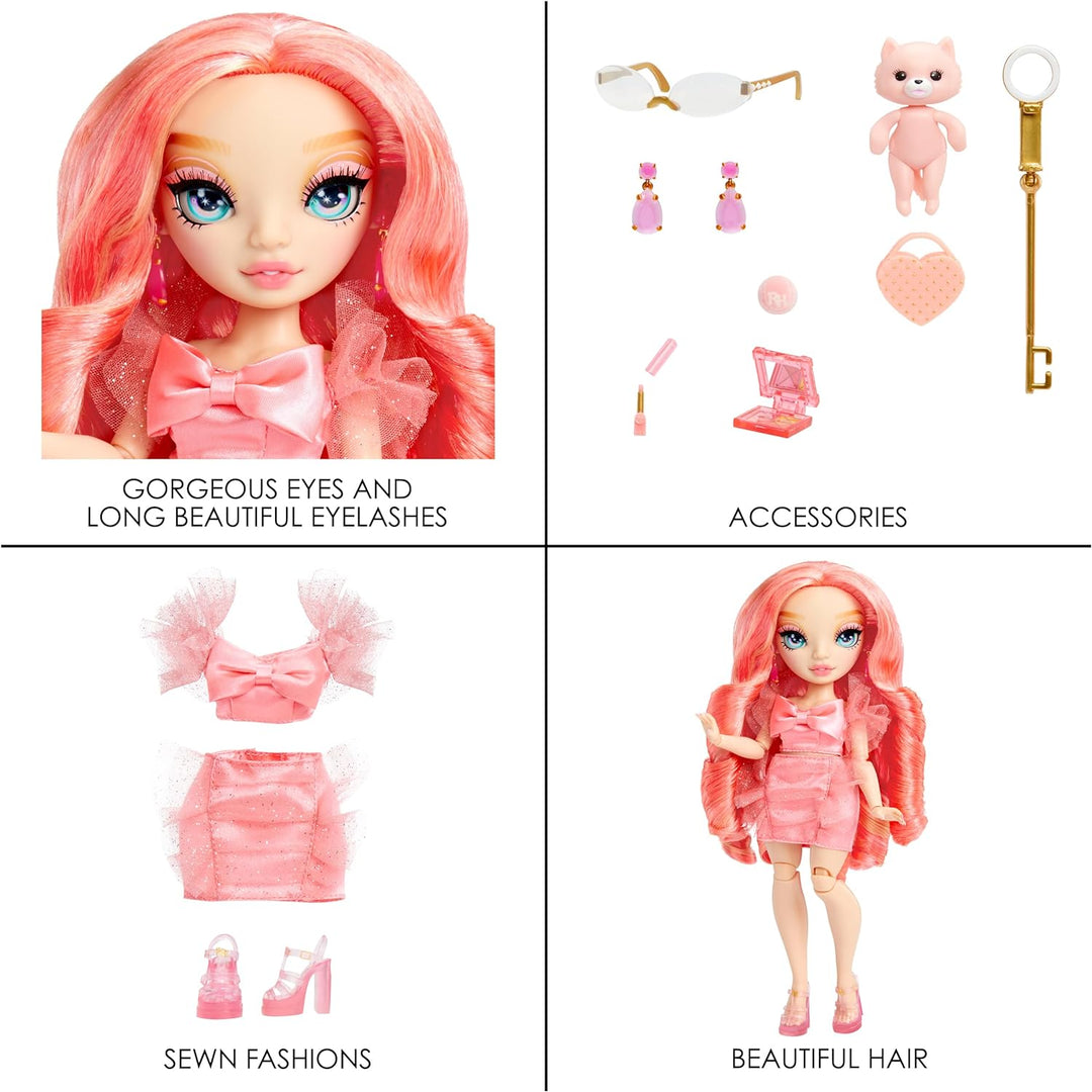 Rainbow High Modepuppe - Pinkly Paige - Pinkfarbene Modepuppe in Modischem Outfit - mit Brille &amp; Meh