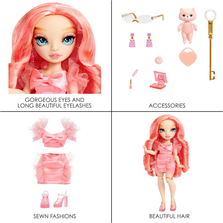 Rainbow High Modepuppe - Pinkly Paige - Pinkfarbene Modepuppe in Modischem Outfit - mit Brille &amp; Meh
