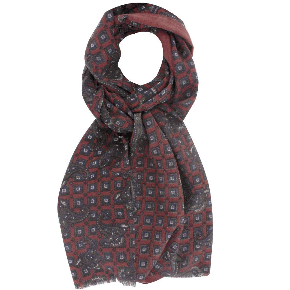LES POULETTES -Schal 100% Wolle Rot Kashmir designs und Quadratische