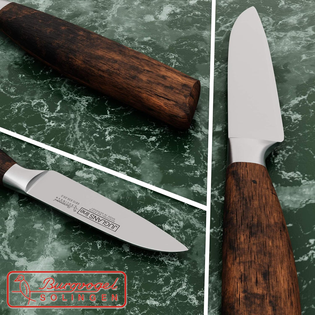 Burgvogel Solingen Juglans Line Gemüsemesser Walnussholz 9 cm, rostfrei, Küchenmesser scharf geschmi