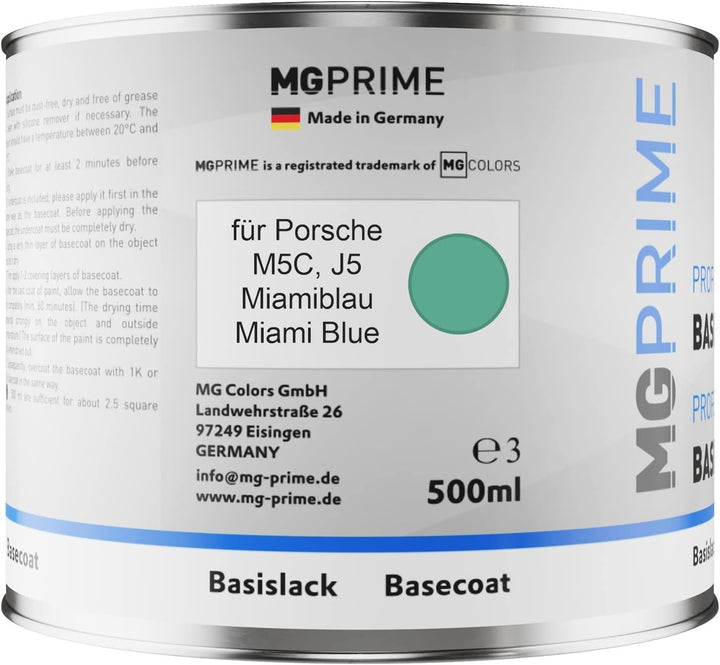 MG PRIME Autolack Dose spritzfertig für Porsche M5C / J5 Miamiblau/Miami Blue Basislack 0,5 Liter 50
