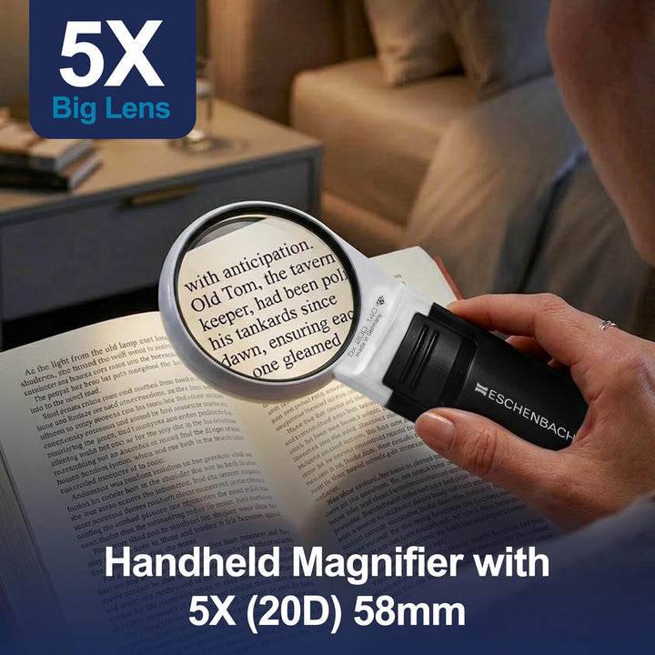 Eschenbach Optik Lupe Handlupe mit LED-Beleuchtung mobiluxLED Vergrösserung: 5X Linsengrösse: (Ø) 58