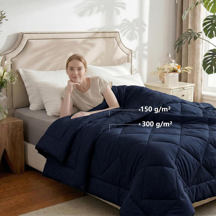 WAVVE Bettdecke 135x200 4 Jahreszeiten 2 teilig Dunkelblau - Ganzjahresdecke 135x200cm 300gsm+ Somme